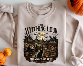 Halloween Sweatshirt, The Witching Hour Shirt, Midnight Market Halloween T-Shirt, Vintage Witch Shirt, Tarot Crystal Ball Tee
