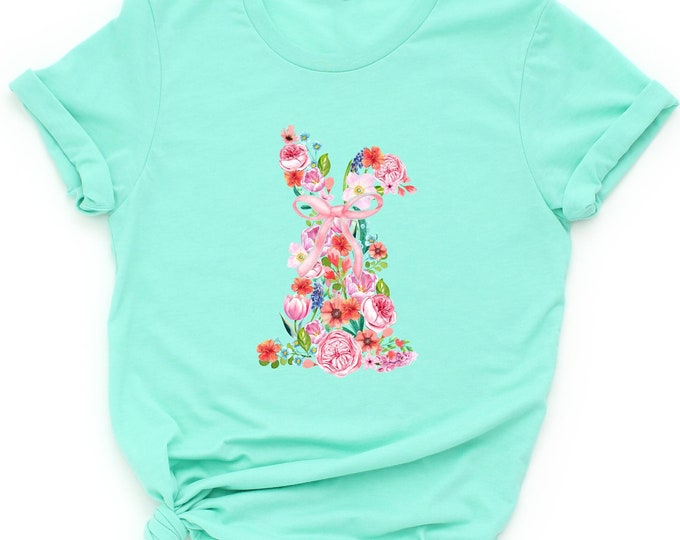 Bunny Easter Coquette Sweatshirt, Watercolor Floral Easter Bunny Shirt, Easter Shirt, Easter Coquette Bow Shirt, Girly Easter Sweatshirt