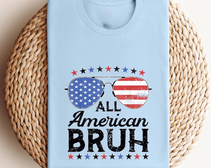 All American Bruh Shirt, Funny 4th of July T-Shirt, USA Patriotic Sunglasses Tee, Retro American Flag Shirt, Men's Independence Day Tee
