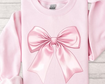 Toile de Jouy Pink Bow Sweatshirt, Coquette Girl Sweatshirt, Feminine Floral Bow Crewneck, Pink Ribbon Soft Girl Girly Aesthetic, Xmas Shirt