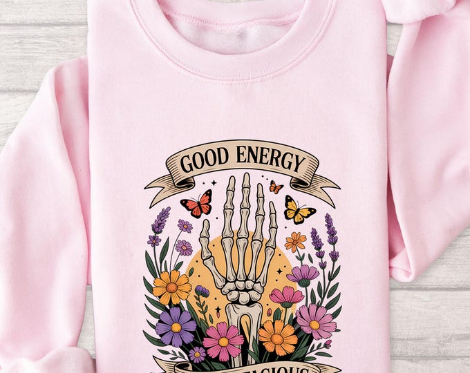 Good Energy Is Contagious Sweatshirt, Cute Positive Pullover, Funny Skeleton Fall Sweater, Halloween Motivation Crewneck, Halloween Shirt