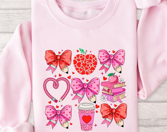 Teacher Valentine Coquette Sweatshirt, Valentine Teacher Shirt, Retro Teacher Gift, Teacher Valentine Shirt, Cute Valentines Heart Shirt