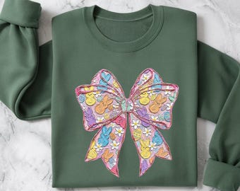 Easter Bow Shirt, Bunny Bow Sweatshirt, Pastel Spring Graphic Tee, Coquette Easter Outfit, Holiday Gift Idea