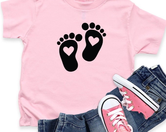 Baby Girl Footprint Shirt - Pink Infant Tee with Heart Toes - Cute Newborn Gift - Baby Shower Tee - Gender Reveal Shirt, Sweet Baby Feet Tee