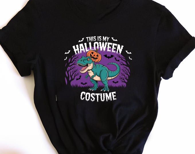 Funny Dino Halloween Shirt | T-Rex Pumpkin Costume Long Sleeve Tee | Cute Dinosaur Halloween Outfit | Lazy Last Minute Costume Shirt
