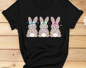 Leopard Easter Bunny Shirt, Coquette Bunny Sweatshirt, Trendy Pink Easter Graphic Tee, Spring Holiday Outfit Gift