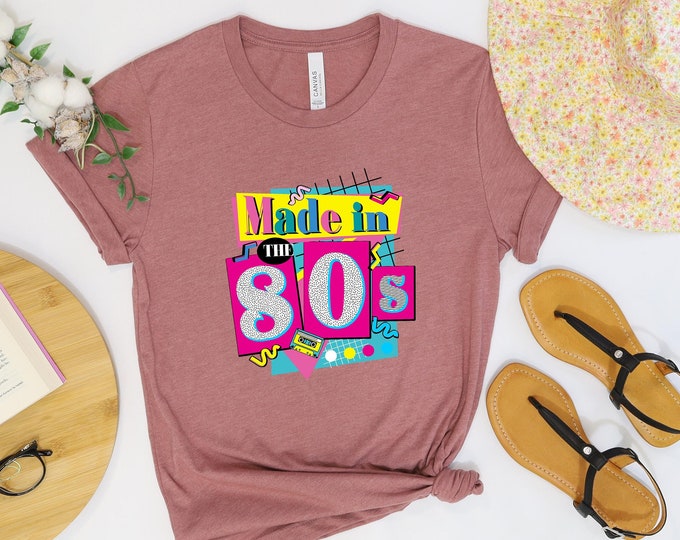 Retro 'Made in the 80s' Graphic Tee, 80s Nostalgia T-Shirt, Vintage 80s Style Unisex Shirt, Fun 80s Themed Gift, Neon Colors Retro Vibes Tee