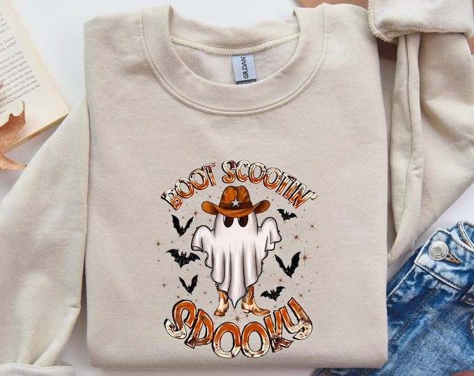 Boot Scootin Spooky Sweatshirt, Cute Spooky Shirt, Halloween Gift, Halloween Shirt, Cowboy Ghost Shirt, Western Halloween Shirt, Ghost Shirt