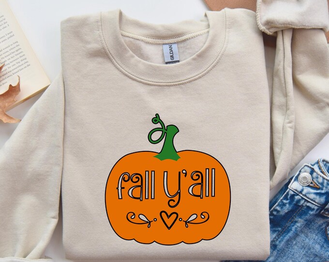 Fall Y'all Pumpkin Shirt - Cute and Festive Autumn Apparel - Perfect for Pumpkin Spice Season and Thanksgiving Celebrations - Cozy Fall Tee