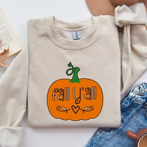 Fall Y&#39;all Pumpkin Shirt - Cute and Festive Autumn Apparel - Perfect for Pumpkin Spice Season and Thanksgiving Celebrations - Cozy Fall Tee