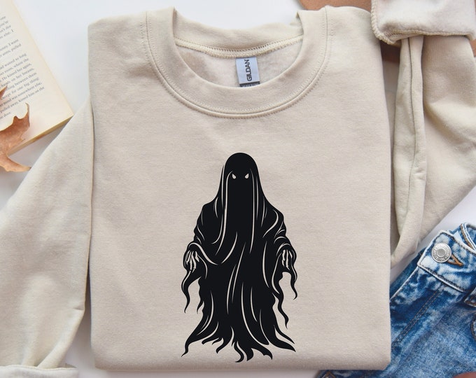 Spooky Ghost Shirt, Hauntingly Cozy Beige Sweatshirt, Perfect for Halloween Celebrations, Spooky Halloween Sweatshirt, Halloween Gift Shirt