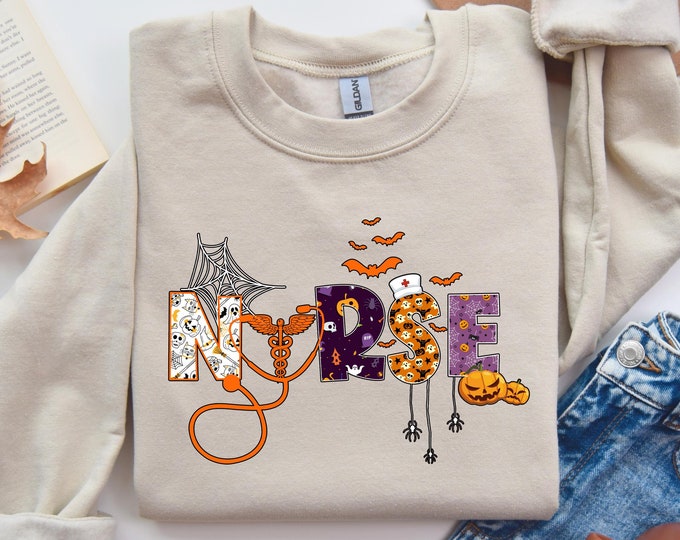 Spooky Nurse Halloween Shirt, Halloween Nurse Shirt, Cute Nurse Halloween Tee, Fun Halloween T-Shirt for Nurses, Halloween Nurse Sweatshirt