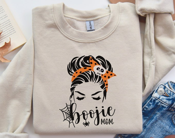 Halloween Boojie Mom Sweatshirt, Halloween Shirt, Boojie Mom, Halloween Mom, Messy Bun Mom, Halloween Messy Bun Girl, Spooky Season Shirts