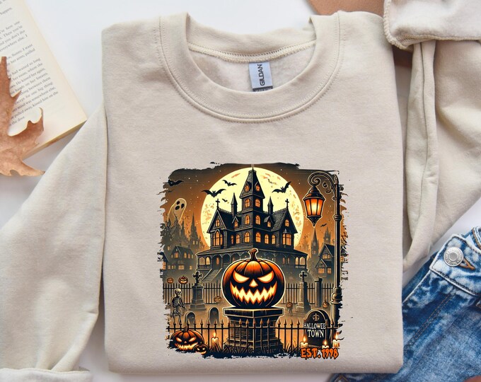 Halloweentown Haunted Sweatshirt, Cozy Comfort Halloween Shirt, Spooky Style, Halloween Pumpkin Sweater, Perfect for Fall, Halloweentown Tee