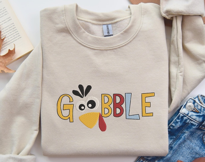 Gobble Embroidery Sweatshirt, Gobble Till You Wobble Embroidery, Thanksgiving Embroidery Shirt, Coolest Turkey in Town Embroidery Shirt