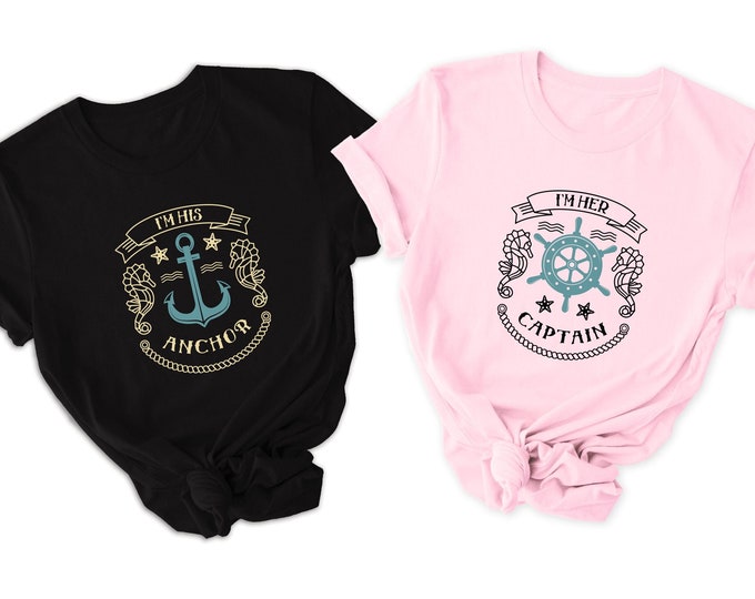 Cruising Partners Shirts, Cruise Couple Traveling Shirts, His Anchor Her Captain Funny Sailing Couple Shirts Cute Matching Valentines Shirts