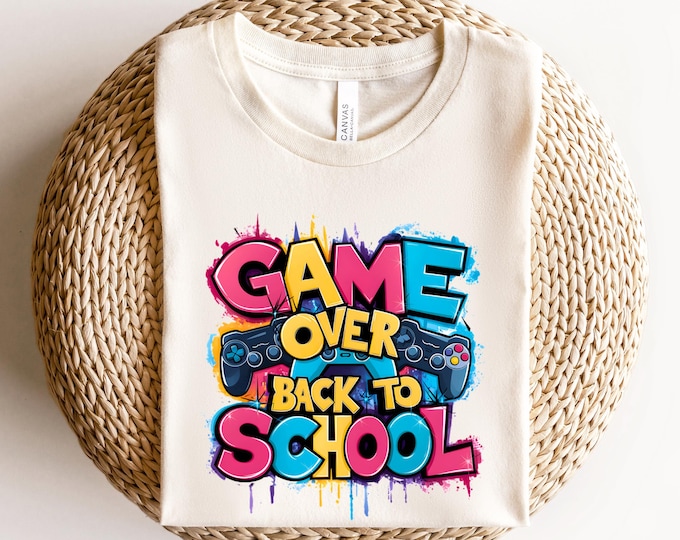 Game Over Back to School Shirt - Fun and Colorful Gamer Shirt, Perfect for Student, Back To School, Comfortable Tee, Ideal for School Return