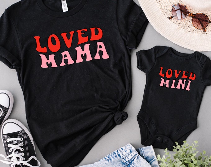 Loved Mama and Mini Matching Shirts, Cute Mommy and Me Outfits, Retro Family Tees, Mother and Daughter Matching Tops, Gift for Moms and Kids