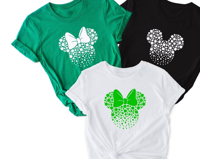 St. Patrick’s Day Minnie Shirt – Shamrock Mouse Head Tee – Irish Green Disney Shirts – Lucky Clover Disney Outfit – Cute St. Paddy’s Day Tee
