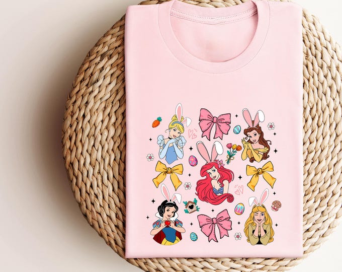 Easter Princess Shirt, Cute Bunny Ears Tee, Pastel Fairytale T-Shirt, Spring Disney Shirt, Kids Easter Outfit, Kawaii Princess Graphic Tee