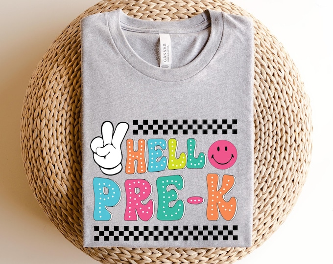 Hello Pre-K' Graphic Tee - Perfect for Pre-K Kids, Back to School, Classroom Fashion, and Cute Educational Shirt, New Back To School Shirt