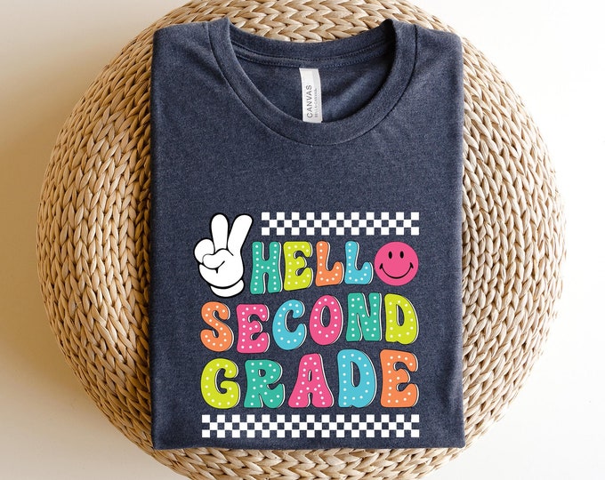 Colorful 'Hello Second Grade' Graphic Tee - Perfect for Second Graders, Back to School, Classroom Fashion, and Cute Educational Shirt