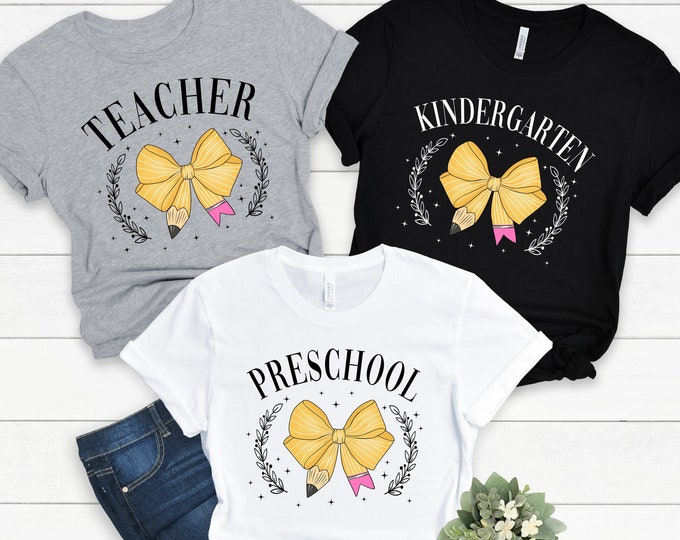 Colorful Bowtie Pencil Shirt for First to Fifth Grade, Retro Teacher Back to School Tee with Bright Dots and Smiley Faces, School Shirt