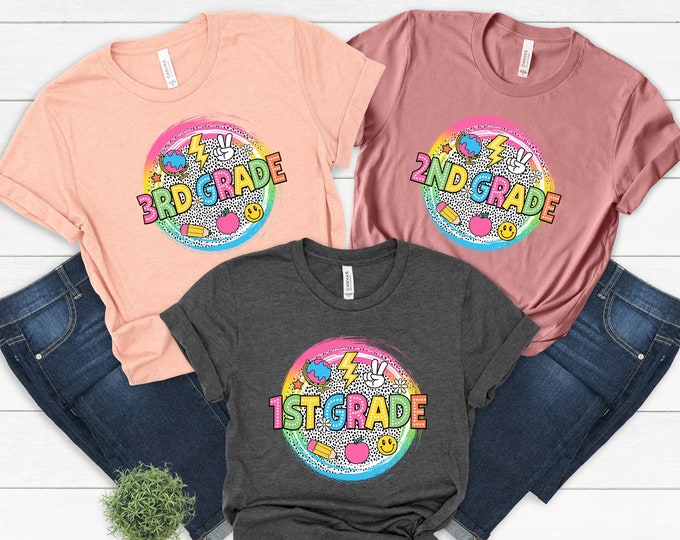 First Grade Dalmatian Colorful Shirt, Groovy 1st Grade Shirt, Back To School Shirt, Smiley Face Shirt, Third Shirt, Retro Second Shirt,