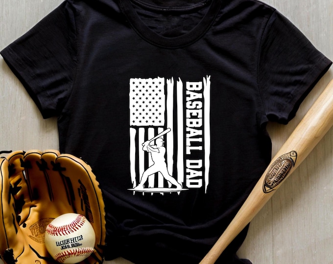 Baseball Dad T-Shirt - Patriotic American Flag Tee - Sports Lover Gift for Fathers, Game Day Shirt, Softball & Baseball Dad Crewneck