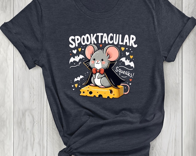 Spooktacular Halloween Mouse Shirt, Cute Vampire Mouse Tee for Fall, Cheese and Bats Halloween T-Shirt, Funny Animal Halloween Shirt