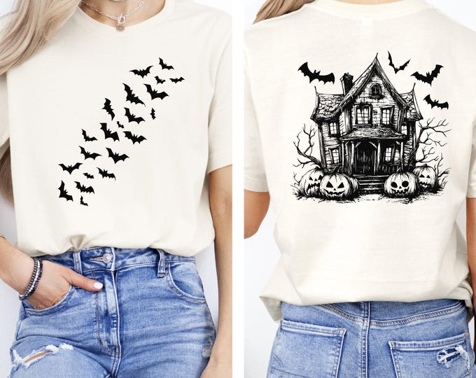 Haunted House Halloween Sweatshirt, Spooky Bat Graphic Pullover, Creepy Pumpkin Hoodie Alternative, Scary Fall Shirt, Horror Lover Gift