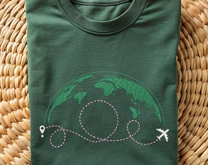 Travelling Around World by Airplane Embroidered Shirt, Travelling Around World by Airplane Sweatshirt, Airplane Shirt, Travelling Sweatshirt