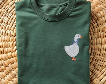 Cute Embroidered Duck Sweatshirt, Goose and Daisy Embroidered Crewneck ,Funny Shirt, Silly Goose, Animal Lover Gift, Embroidered Duck Shirt