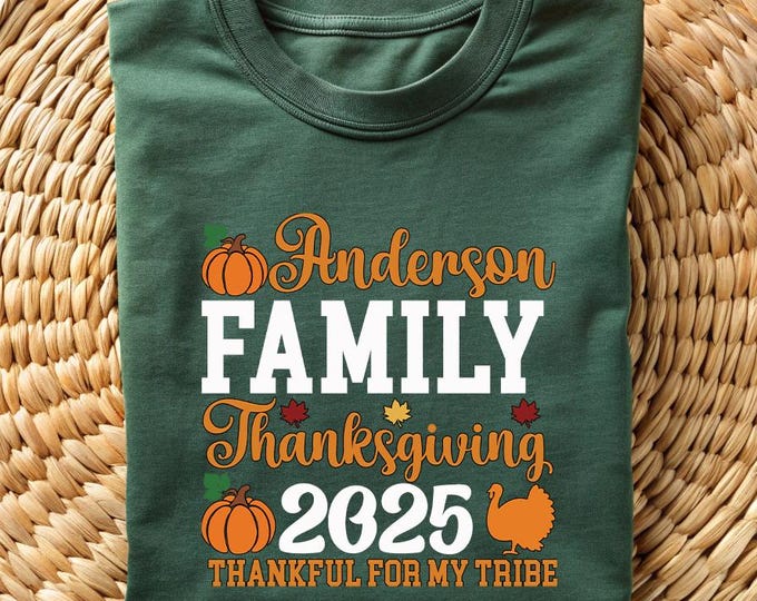 Personalized Thanksgiving Family Shirt 2025, Custom Name Turkey Day Tee, Fall Matching Tee, Thankful For My Tribe, Autumn Family Shirt