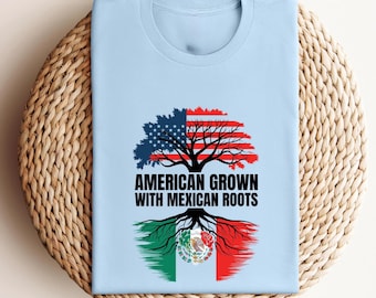 American Grown Mexican Roots T-Shirt, USA Mexico Heritage Tee
