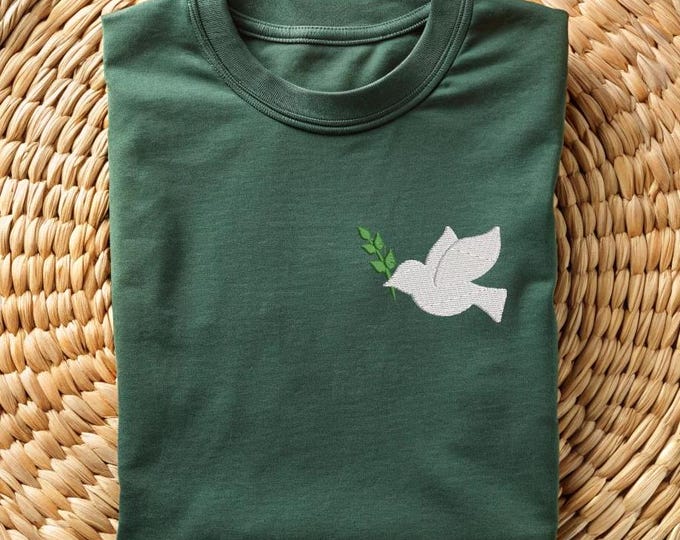 Minimalist Peace Dove Embroidered T-Shirt, Peace Dove Embroidered Sweatshirt, Small Embroidery Peace Symbol, Dove of Peace, Embroidered Tee