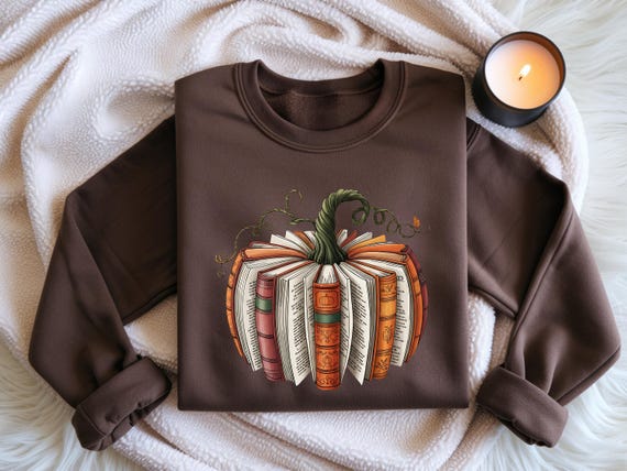 Book Pumpkin Sweatshirt, Fall Reading Shirt, Cozy Book Lover Gift, Librarian Teacher Autumn Crewneck, Thanksgiving Bookish Shirt