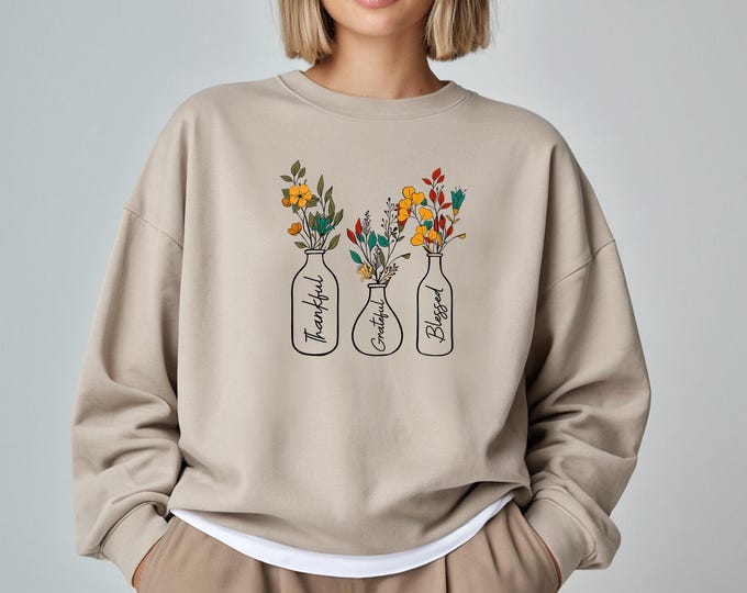 Thankful Grateful Blessed Shirt, Inspirational Thanksgiving Tee, Cozy Fall Quote Shirt, Positive Vibes Holiday Shirt, Happy Thanksgiving Tee