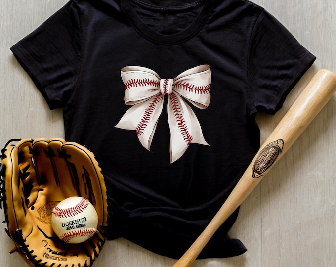 Baseball Bow Sweatshirt, Cute Baseball Mom Shirt, Softball Lover Crewneck, Game Day Bow Shirt, Vintage Baseball Tee, Sports Aesthetic Tee