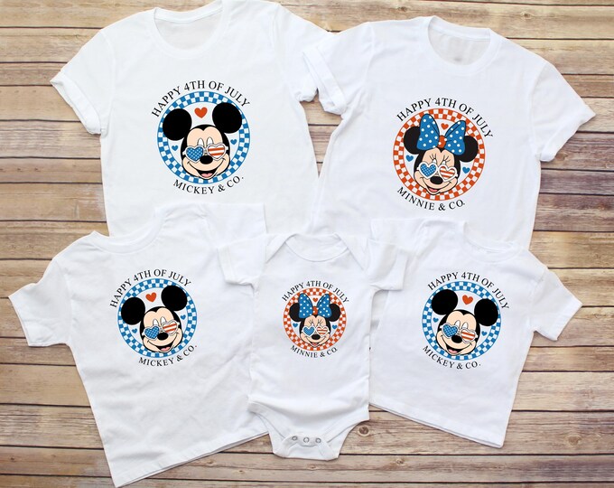Matching Family 4th of July Shirts Mickey & Minnie, Patriotic Disney Style Tees, Red White Blue Outfits, USA Independence Day Family Look