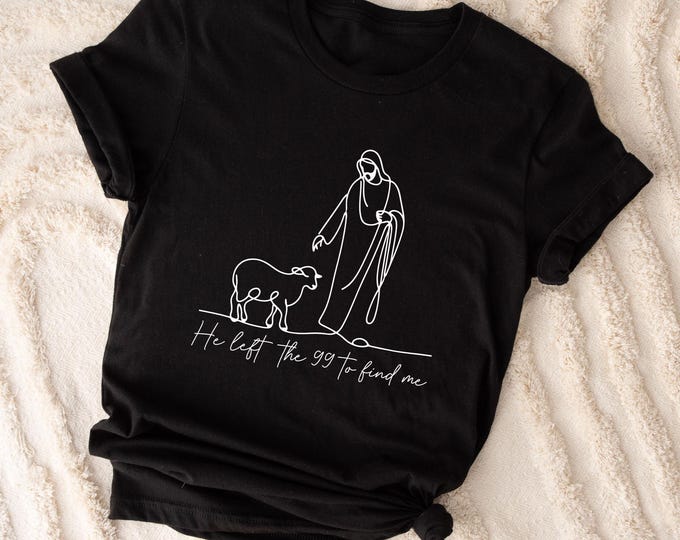 He Left the 99 to Find Me Christmas T-Shirt, Jesus with Lamb Christian Tee, Faith Bible Verse Shirt, Religious Holiday Christian Sweatshirt
