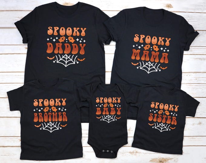 Spooky Family Halloween Matching Shirts, Daddy Mama Baby Brother Sister Ghost Tees, Cute Halloween Family Tee, Trick Or Treat Group Costumes