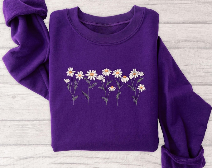 Embroidered Wildflower Sweatshirt, Cottagecore Embroidered Shirt, Respect Local Wildlife, Flower Daisy Shirt, Floral  Embroidered Sweatshirt
