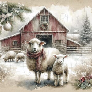 Schaf-Weihnachtsbündel, 4 Arten, einfaches Bauernhaus, sofortiger Download, bedruckbar, Decoupage-Dosenetiketten