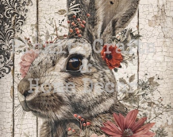 Bunny and Flowers, 2 Styles, Rabbit, Farmhouse, Instant Download, Printable 8x8, Sublimation Decoupage Cans Labels