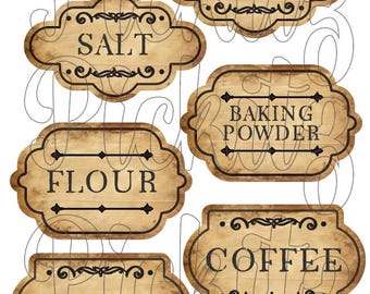 Primitive Jar Labels, Primitive Farmhouse, Instant Download, Printable, Sublimation Decoupage Cans Labels