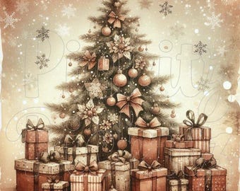 Christmas Tree, Farmhouse, Instant Download, Printable, Sublimation Decoupage Cans Labels