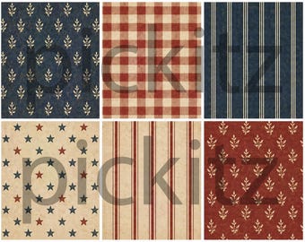 Vintage Patriotic Squares Bundle, Primitive Farmhouse Prints (8x8) (Digital Download)