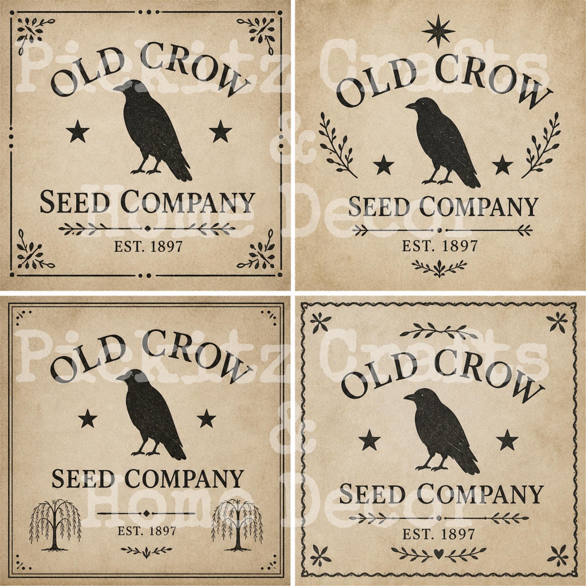 Olde Crow Seed Co, Bundle of 4 Primitive Farmhouse, Instant Download ...