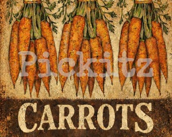 Primitive Carrot Label, 8x8 inch Primitive Farmhouse, Instant Download, Printable, Sublimation Decoupage Cans Labels